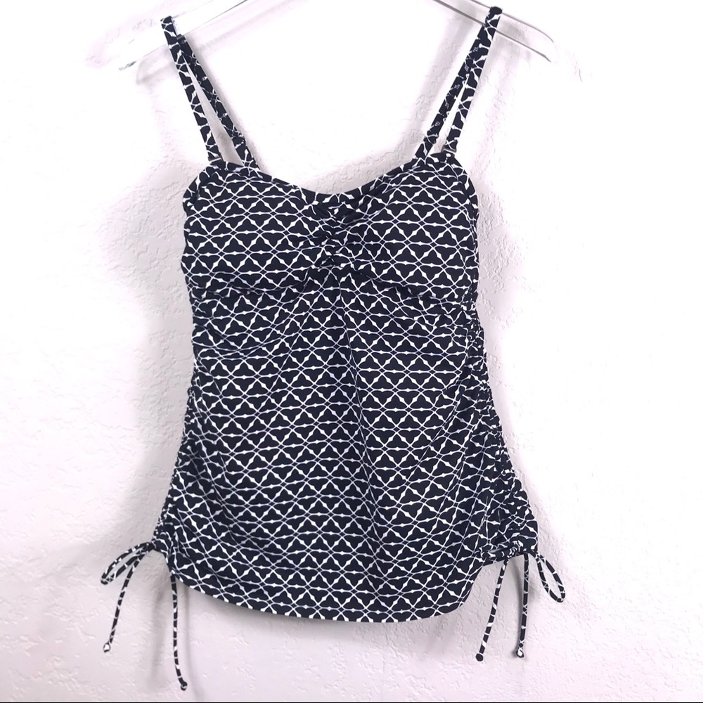 Lands End Tankini Top Black/White Sz 6P
